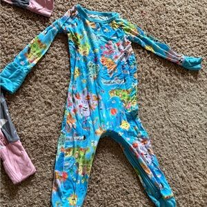 Little Sleepies Bright Blue World Map One-Piece Footie Pajamas